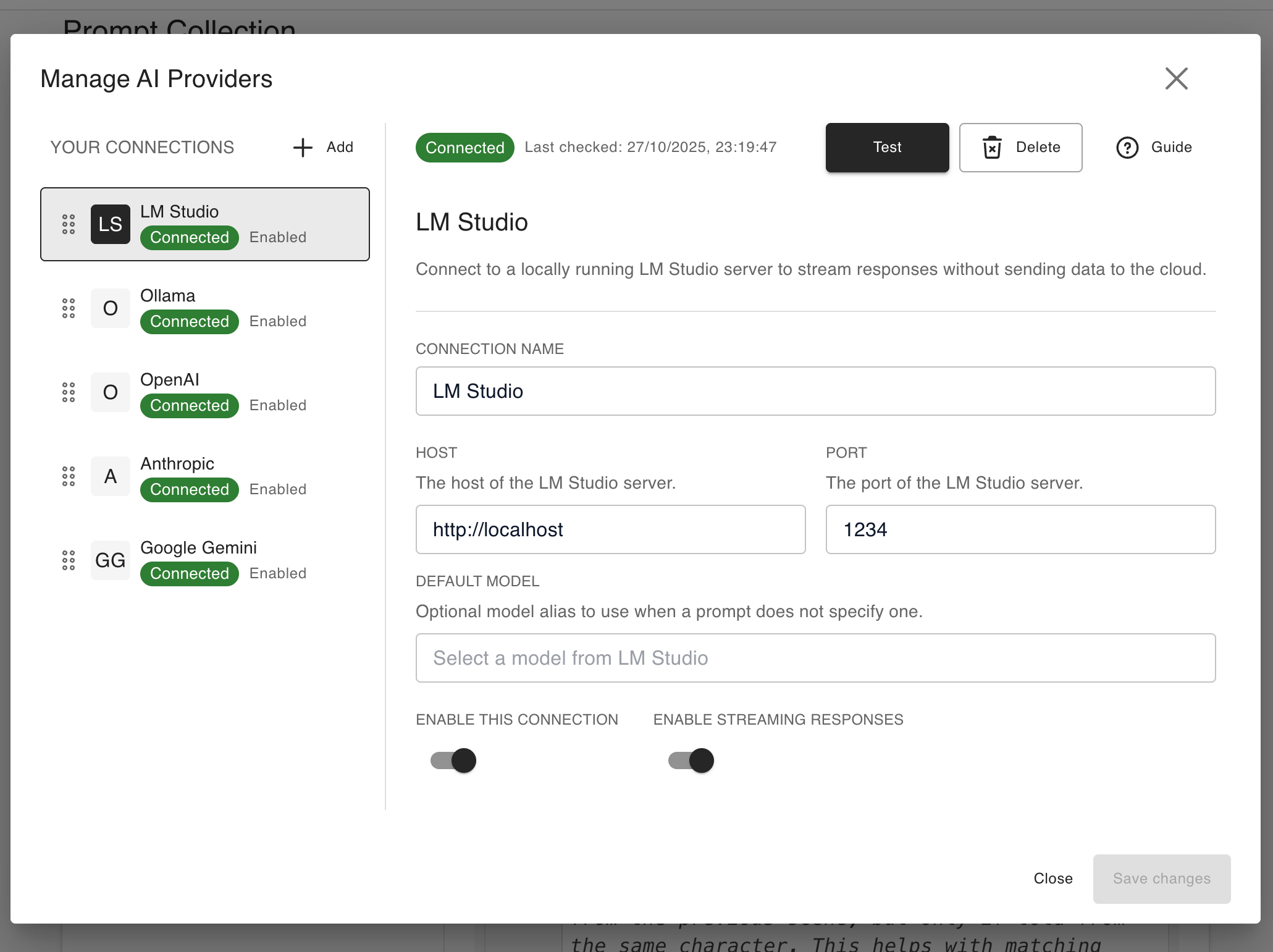 BYOK & local backends configured in one place.