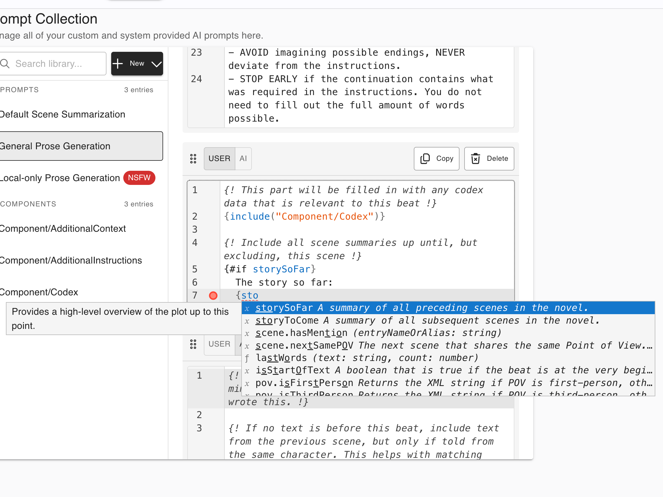 LisPrompt syntax features with live autocomplete.