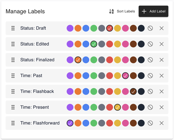 Label manager UI to manage labels and colors.