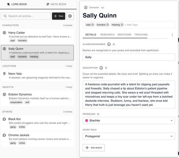 Lore with characters & locations.