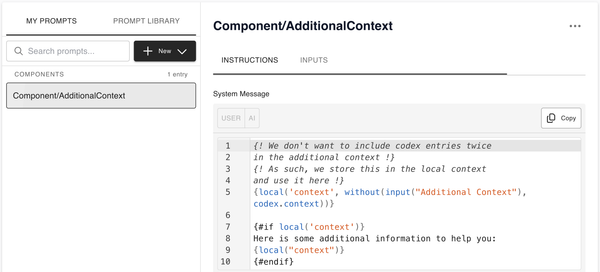 Prompts referencing other prompts (composability).