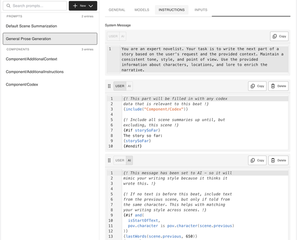 Prompt library with reusable templates and syntax highlighting.