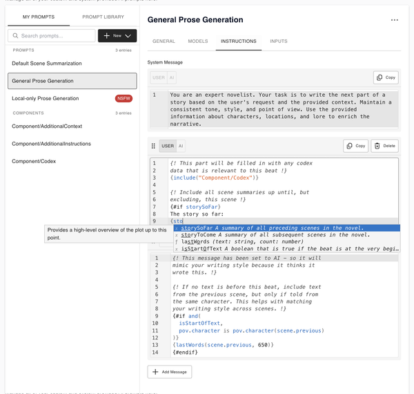 LisPrompt syntax features with live autocomplete.